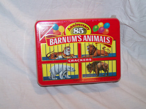 Vintage sealed tin of Nabisco Barnum's Animals crackers dated 1987 animal
