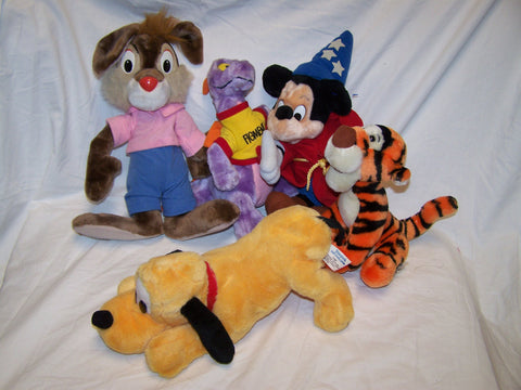 1980 Vintage Lot of Walt Disney World and DIsnsey Land Park Plush Toys Mickey Figment the Dragon Tigger Pluto Brer Rabbit