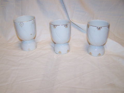 Lot of 3 VIntage Glass Egg Cups with gold decor