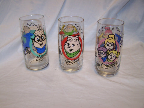 Vintage 1985 The Chipmunks & The Chipettes Bagdasarian Production Glass cup lot